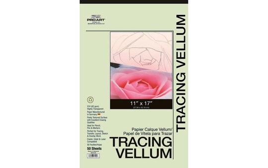 PRO ART Tracing Vellum Paper Pad, 37lb, 11" x 17", 50 sheets, Translucent Tracing Paper for tracing and drawing, pattern paper for sewing, drafting paper, protecting artwork